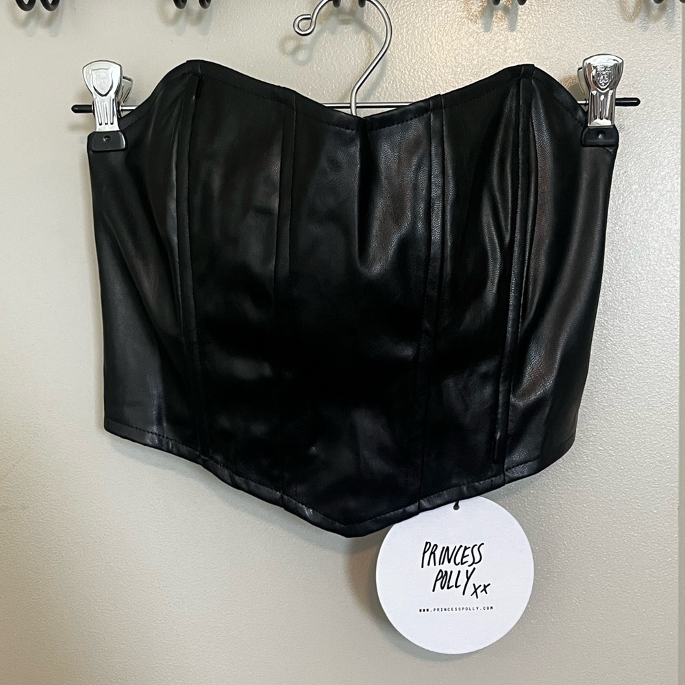 Princess Polly Corset, US4, color: black leather